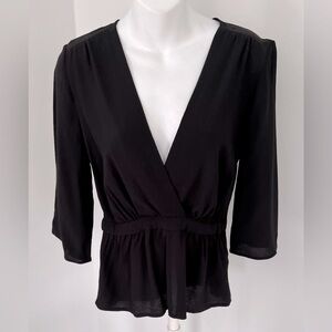 Topshop Black Surplice-Front Peplum Top